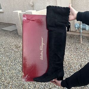 Salvatore Ferragamo Black Suede Tall Boots